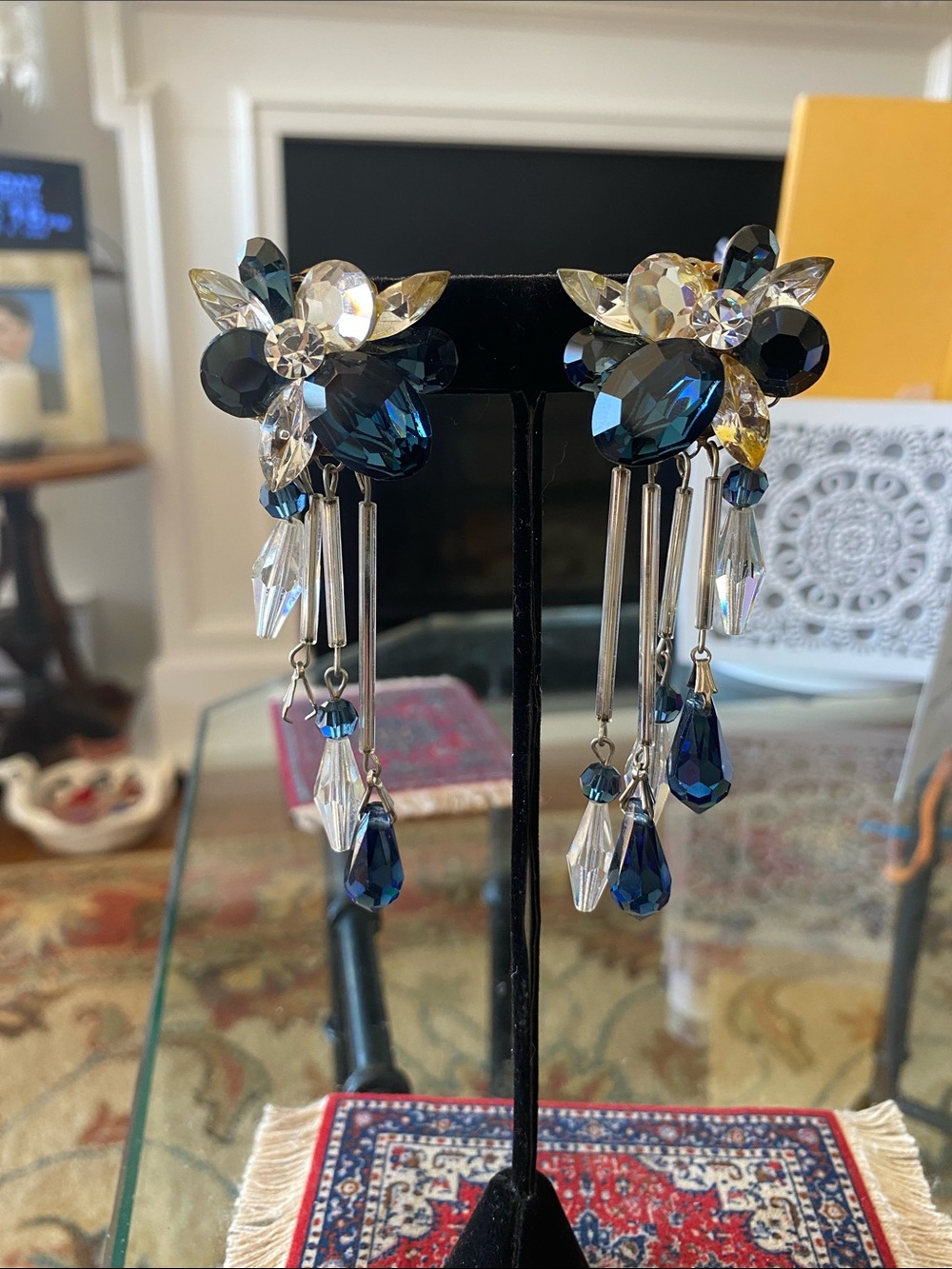 Crystal Drop Navy and Clear Statement Earrings
